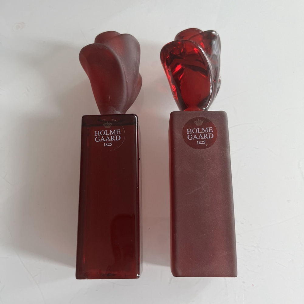 Holme Gaard Rose Red Clear Fosted Small Candlestick Holders Anja Kjaer Pair